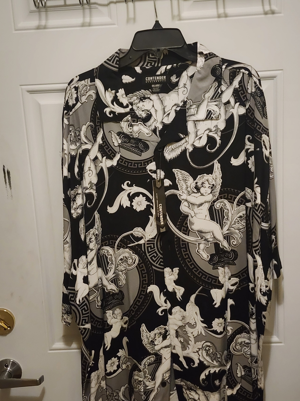 Contender Men’s Black & White Luxury Print Button-Down Shirt